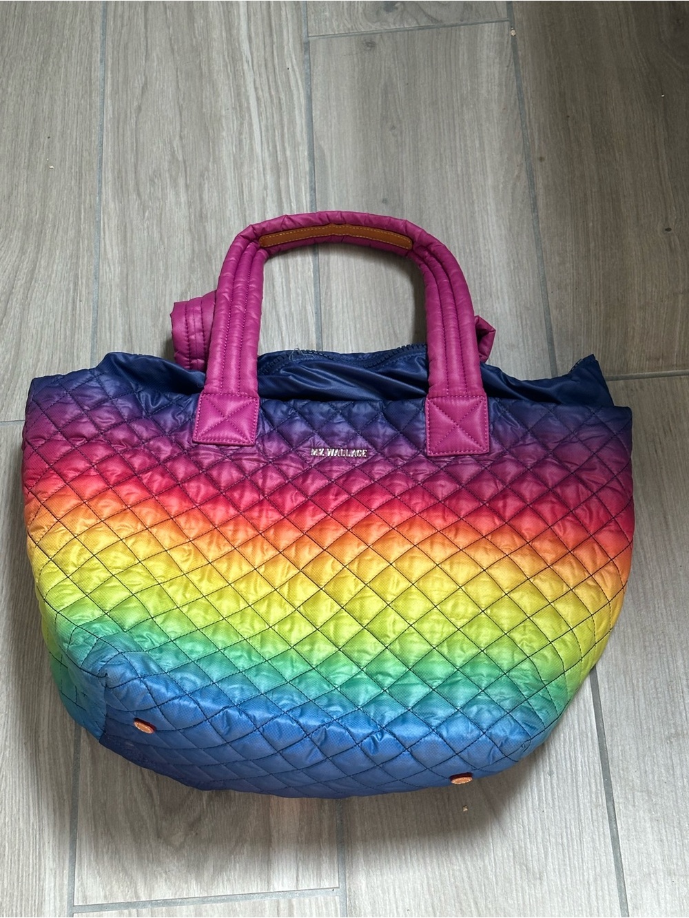 MZ Wallace Quilted Rainbow Gradient Tote - Pink, Purple, Blue, Green, Yellow